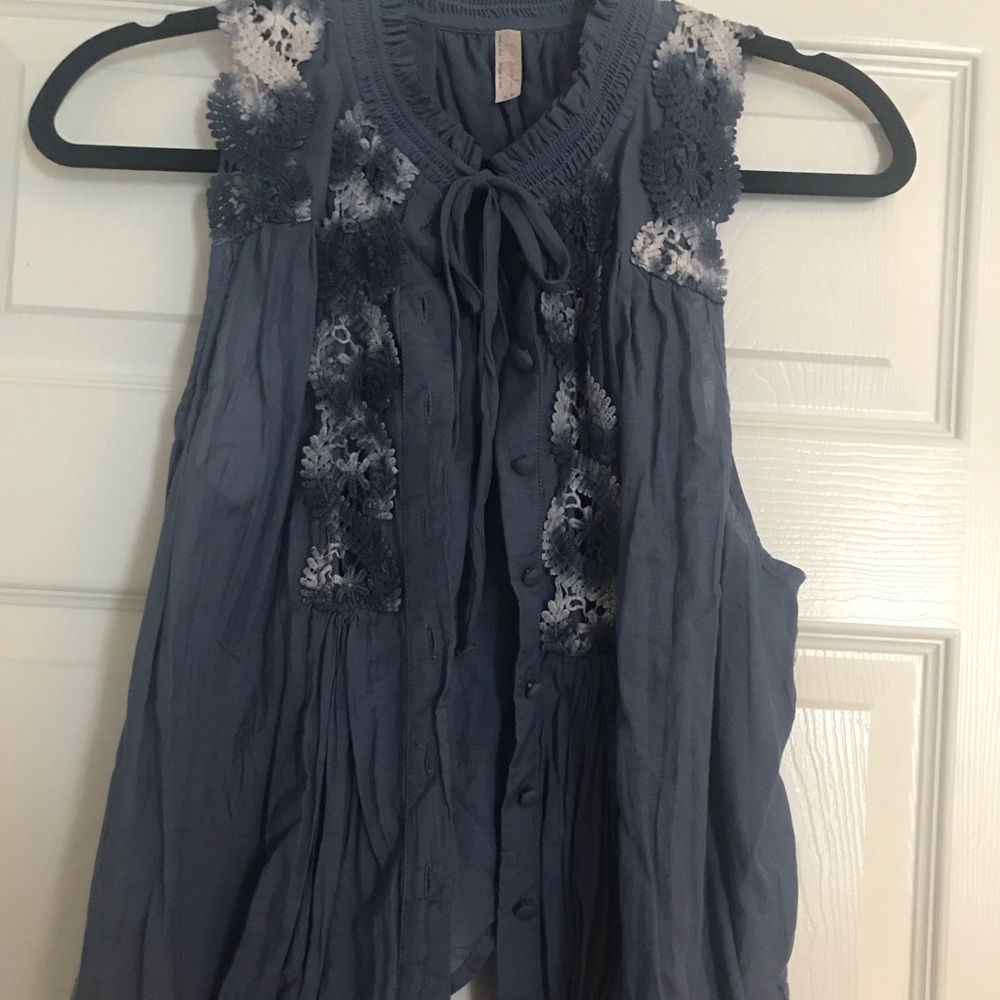 Free People Bohemian Blue Button Down Blouse